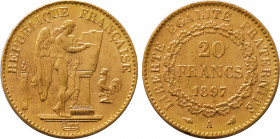 1897-A France 20 Francs Third Republic. KM-825. 6.40 g. Grade: XF/AU