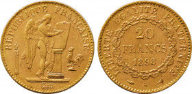1898-A France 20 Francs Third Republic. KM-825. 6.40 g. Grade: XF/AU