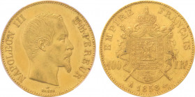 1858-A France 100 Francs Napoleon III. KM-786.1. 32.20 g. Grade: PCGS MS62