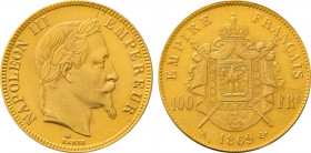 1869-A France 100 Francs Napoleon III. KM-802.1. 32.20 g. Grade: AU/UNC