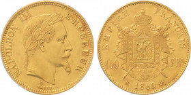 1869-BB France 100 Francs Napoleon III. KM-802.2. 32.20 g. Grade: PCGS AU58