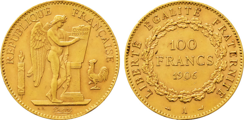 1906-A France 100 Francs Third Republic. KM-832. 32.20 g. Grade: AU/UNC