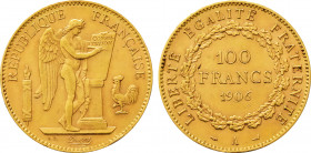 1906-A France 100 Francs Third Republic. KM-832. 32.20 g. Grade: AU/UNC