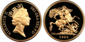 1985 Great Britain Proof 5 Pounds Elizabeth II. KM-945. 39.90 g.Grade: PCGS PR69 Deep Cameo