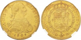 1801/797 NG-M Guatemala 8 Escudos Charles IV. KM-58. 27.00 g. Grade: NGC MS61.Very rare type. The overdate is most apparent under the "8" digit where ...