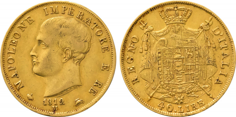 1812-M Italy 40 Lire Napoleon I. KM-12. 12.90 g. Grade: XF/AU