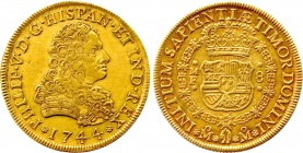1744 Mo-MF Mexico Philip V 8 Escudos, Mexico City mint. KM-148. 27.00 g. Grade: XF/AU