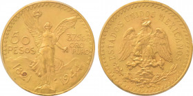 1944 Mexico 50 Pesos Estados Unidos. KM-481. 41.60 g. Grade: PCGS MS64