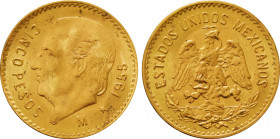 1955 Mexico 5 Pesos Estados Unidos. KM-464. 4.10 g. Grade: AU/UNC