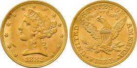 1882 United States 5 Dollars Liberty. KM-101. 8.30 g. Grade: AU/UNC
