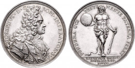 (1705) Austria Silver Medal Joseph I, House of Habsburg. P. H. Muller. 43 mm, 29.2 g Horsky 2449, Julius 596. Grade: AU/UNC