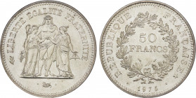 1975 France 50 Francs Republic. KM-941. 30.00 g. Grade: AU/UNC