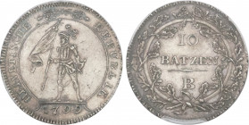 1799-B Switzerland 10 Batzen Helvetian Republic. KM-A1. 7,60 g. Grade: PCGS MS62