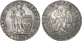 1816 Switzerland 4 Franken Appenzell. KM-12. 29,80 g. Grade: AU/UNC