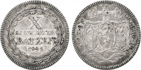 1825 Switzerland 10 Batzen Graubunden. KM-12. 7,40 g. Grade: AU/UNC