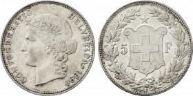 1890 Switzerland 5 Francs Confederation. KM-34. 24,90 g. Grade: AU/UNC
