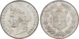 1891 Switzerland 5 Francs Confederation. KM-34. 24,90 g. Grade: PCGS MS62