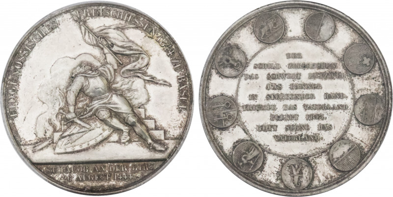 1844 Switzerland Silver Specimen Medal Basel. Richter-87b. 38,00 mm. 25,90 g. Gr...