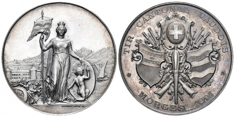 1891 Switzerland Silver Medal Vaud. Richter-1584b. 45,00 mm. 38,60 g. Grade: AU/...