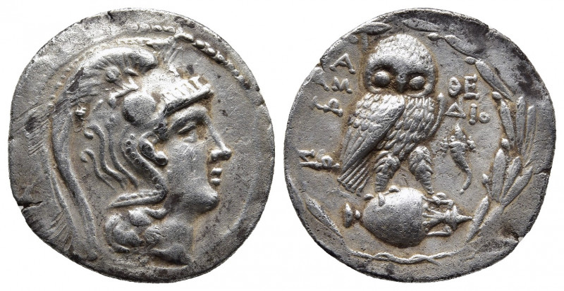 Attica, Athens AR New Style Tetradrachm. Circa 180/79 BC. Ammo- and Dio-, magist...