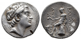 SELEUKID KINGS OF SYRIA. Antiochos III ‘the Great’, 223-187 BC. Tetradrachm. Soli, circa 197. 
Obv: Diademed head of Antiochos III to right. 
Rev. ΒΑΣ...