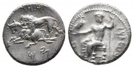 CILICIA. Tarsos. Mazaios (Satrap of Cilicia, 361/0-334/3 BC). Stater.
Obv: Baaltars seated left on throne, head facing, holding lotus-tipped sceptre, ...