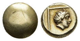 LESBOS. Mytilene. Circa 412-378 BC. Hekte.
Obv: plain surface. Strike error, it should be the head of a nymph right.
Rev. Horned head of Pan to right ...