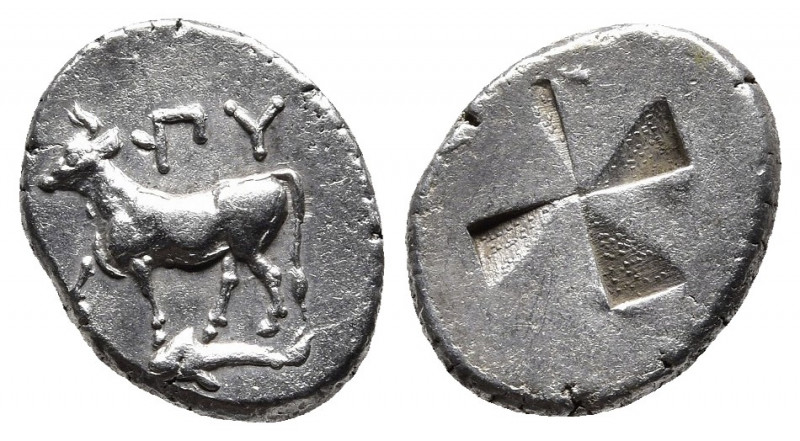 THRACE. Byzantion. Circa 340-320 BC. Drachm or siglos.
Obv: YΠY Heifer with fron...