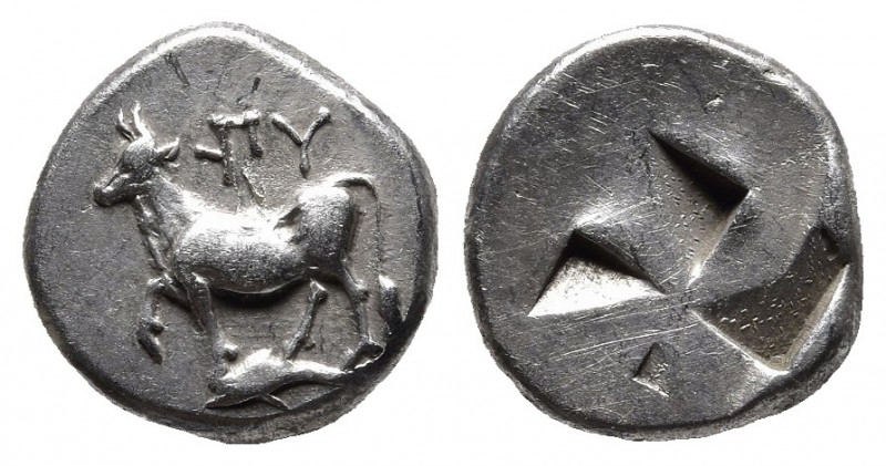 THRACE. Byzantion. Circa 340-320 BC. Drachm or siglos.
Obv: YΠY Heifer with fron...