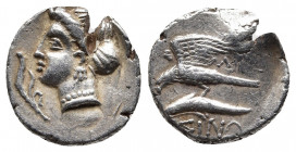 PAPHLAGONIA. Sinope. Circa 330-300 BC. Drachm. Uncertain magistrate.
Obv: Head of the nymph Sinope to left, her hair bound in a sakkos and wearing a t...