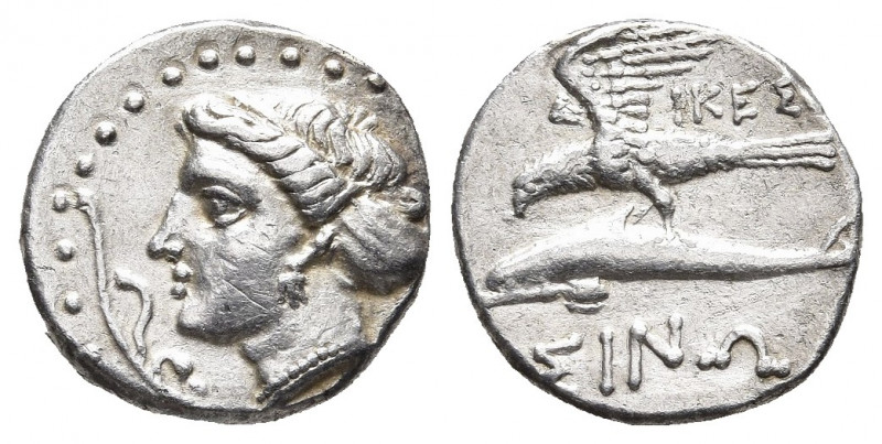 Paphlagonia, Sinope AR Drachm. Circa 330-300 BC. Ikesio-, magistrate. 
Obv: Head...