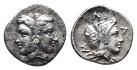 MYSIA. Lampsakos. Tetrobol (Circa 390-330 BC).
Obv: Female janiform head.
Rev: ΛΑΜ. Helmeted head of Athena right; serpent on bowl.
SNG BN 1175-8.

We...
