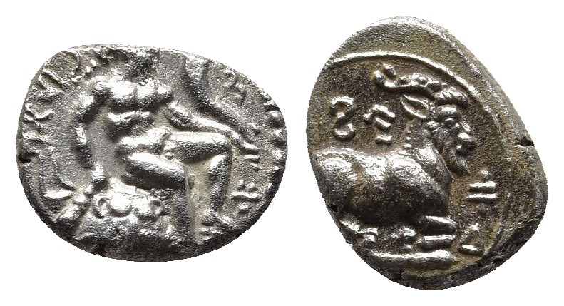 CYPRUS. Salamis. Evagoras I, circa 411-374 BC. Tetrobol.
Obv: 'e-u-wa-ko-ro' in ...