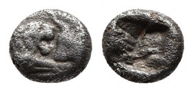 KINGS OF LYDIA. Kroisos, Circa 560-546 BC. Hemihekte or 1/12 Stater. Silver. struck under the Persians, Sardes, c. 545-520. 
Obv: Confronted foreparts...