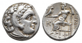 KINGS OF MACEDON. Alexander III 'the Great' (336-323 BC). Drachm. Kolophon.
Obv: Head of Herakles right, wearing lion skin.
Rev: AΛΕΞΑΝΔΡΟΥ. Zeus seat...