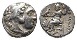 Kings of Thrace, Lysimachos (305-281 BC). AR Drachm. In the types of Alexander III of Macedon. Kolophon, c. 301/0-300/299 BC.
Obv: Head of Herakles r....