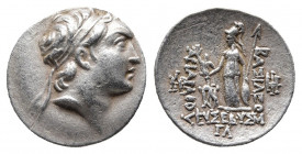 KINGS OF CAPPADOCIA. Ariarathes V Eusebes Philopator, circa 163-130 BC. Drachm, Eusebeia-Mazaca, year ΓΛ (33) = 131-130. 
Obv: Diademed head of Ariara...