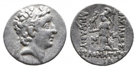 Kings of Cappadocia, Ariarathes VII Philometor AR Drachm. Eusebeia-Mazaca, dated RY 11 = 106/105 BC. 
Obv: Diademed head right.
Rev: ΒΑΣΙΛΕΩΣ ΑΡΙΑΡΑΘO...