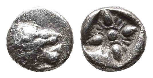 IONIA. Miletos. Obol or Hemihekte (Late 6th-early 5th century BC).
Obv: Forepart...