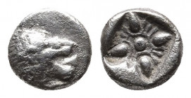 IONIA. Miletos. Obol or Hemihekte (Late 6th-early 5th century BC).
Obv: Forepart of lion left, head right.
Rev: Stellate pattern within incuse square,...