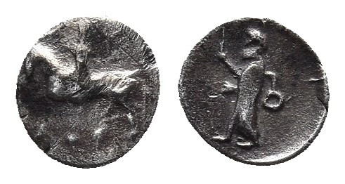 CARIA. Uncertain. Circa 400-334 BC. Hemiobol. 
Obv: Horseman to left, wearing sa...