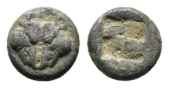 Lesbos, Billon Obol. Unattributed early mint. c. 500-480. 
Obv: Confronted boars...