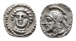 CILICIA. Tarsos. Pharnabazos (Persian military commander, 380-374/3 BC). Obol.
Obv: Head of female facing slightly left.
Rev: Helmeted and bearded hea...