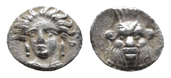 CILICIA, Uncertain. AR Obol.
Obv: Female head (Arethusa?) facing slightly left, ...