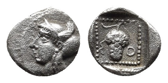 CILICIA. Soloi. Circa 465-400 BC. Obol.
Obv: Head of Amazon to left, wearing poi...