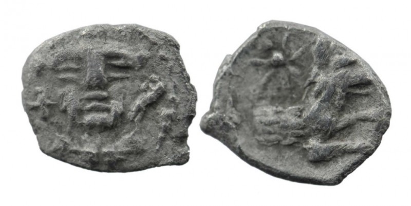 Lykaonia, Laranda AR Obol. Circa 324-323 BC. Obv: Facing head of Herakles, with ...