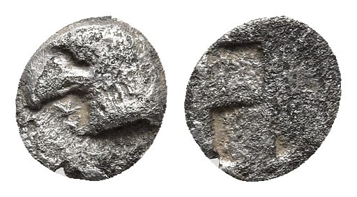AEOLIS. Kyme. Hemiobol (Circa 480-450 BC).
Obv: K - Y. Head of eagle left.
Rev: ...