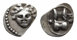 CILICIA. Kelenderis. Obol (Circa 410-375 BC).
Obv: Facing Medusa.
Rev: KE. Astragalos within incuse circle, star to left.
Ziegler -; Göktürk -; SNG...