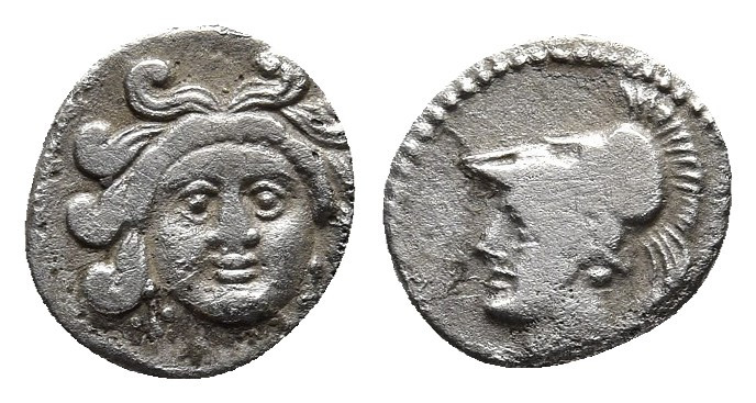 CILICIA. Uncertain mint. Ca. 4th century BC. AR obol.
Obv: Head of Gorgoneion fa...