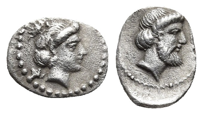 CILICIA. Nagidos. Circa 400-380 BC. Obol.
Obv: N Head of Aphrodite to right, hai...